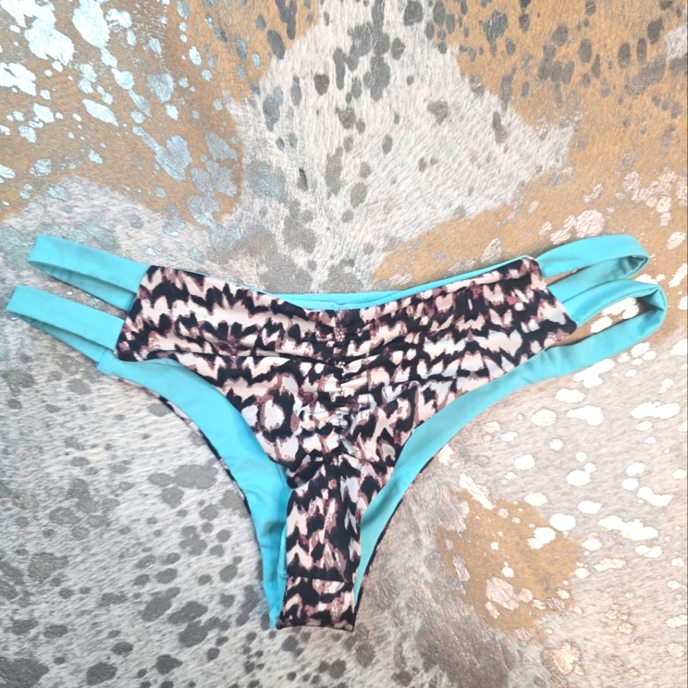 Dollboxx Women's Swim Bottom - Blue and Black Pattern Cheeky